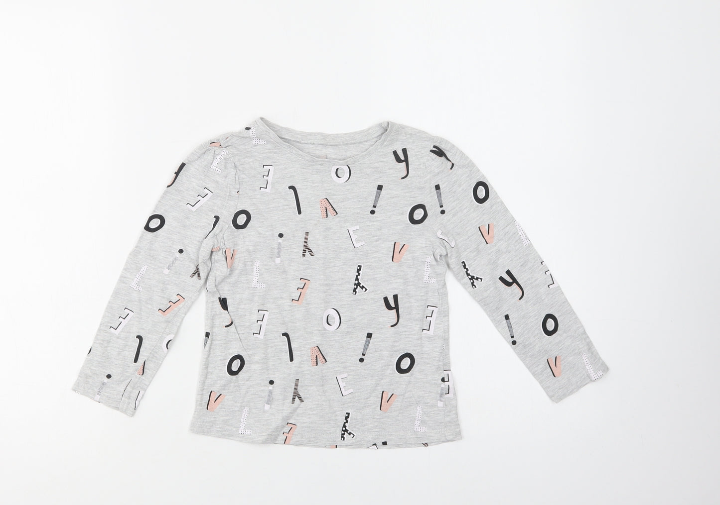 George Girls Grey Geometric Cotton Basic Blouse Size 4-5 Years Crew Neck