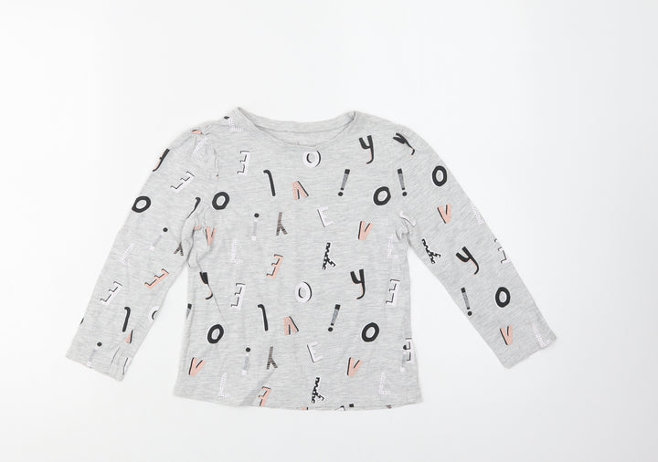 George Girls Grey Geometric Cotton Basic Blouse Size 4-5 Years Crew Neck