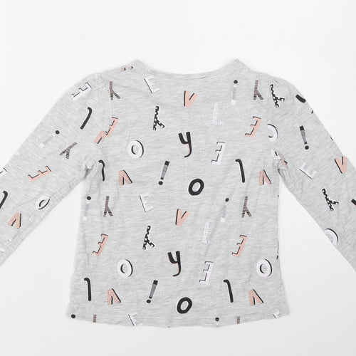 George Girls Grey Geometric Cotton Basic Blouse Size 4-5 Years Crew Neck
