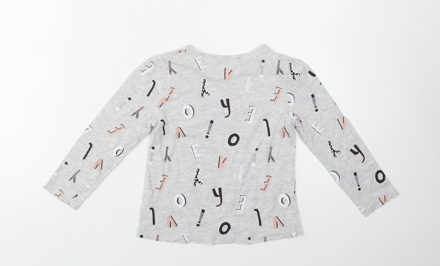 George Girls Grey Geometric Cotton Basic Blouse Size 4-5 Years Crew Neck