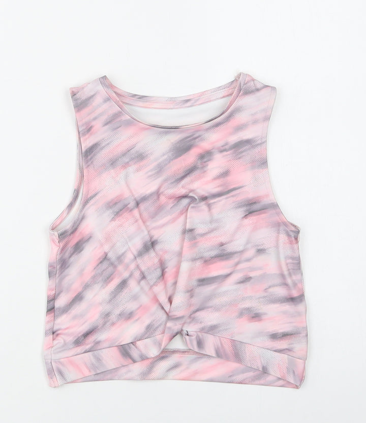 TU Girls Pink Geometric Polyester Cropped Blouse Size 7 Years Crew Neck