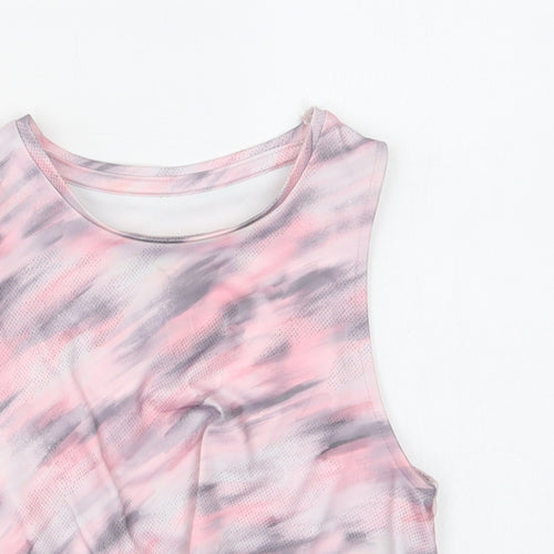TU Girls Pink Geometric Polyester Cropped Blouse Size 7 Years Crew Neck