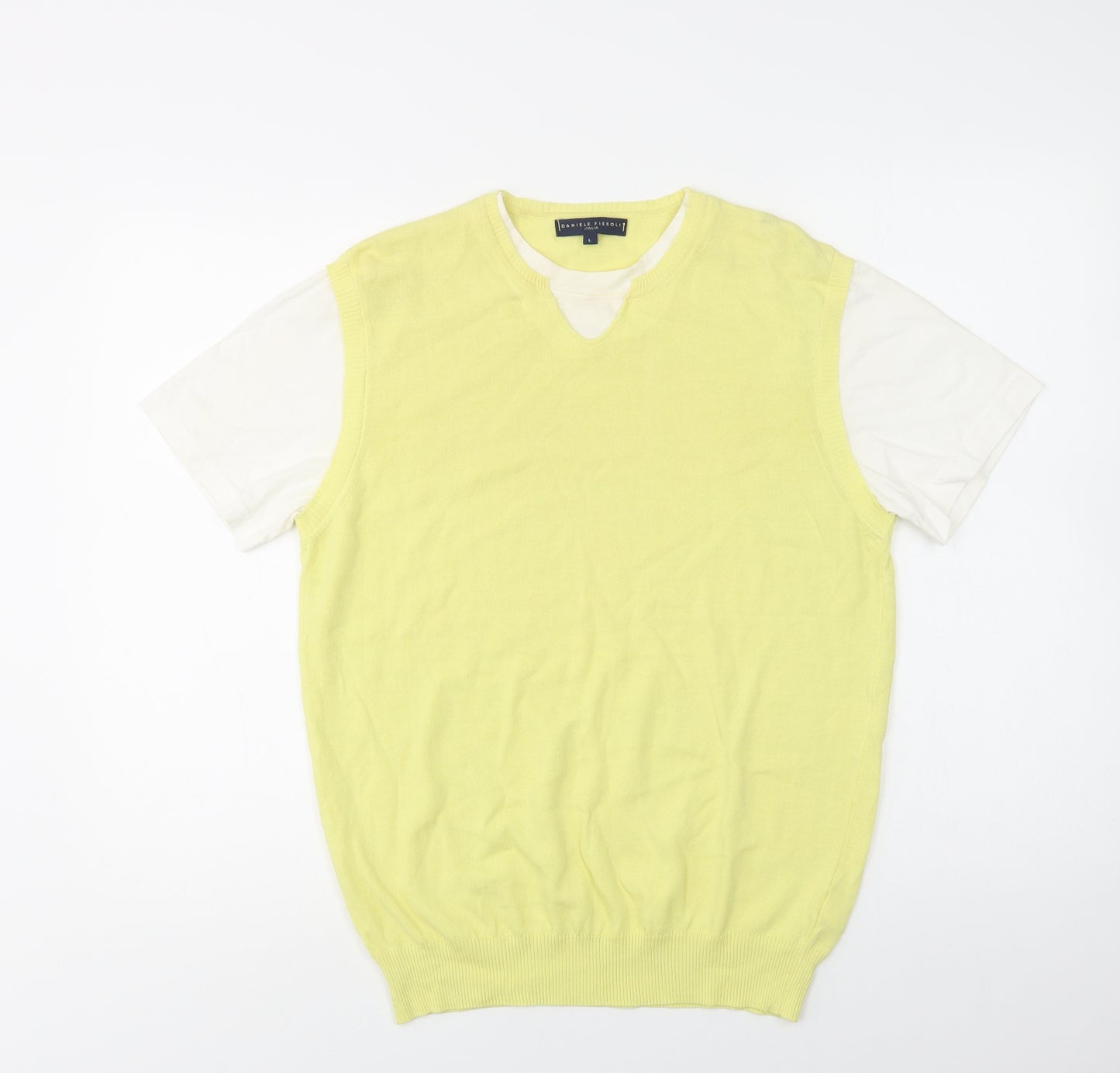 Daniele Fiesoli Womens Yellow Crew Neck  Cotton Pullover Jumper Size L