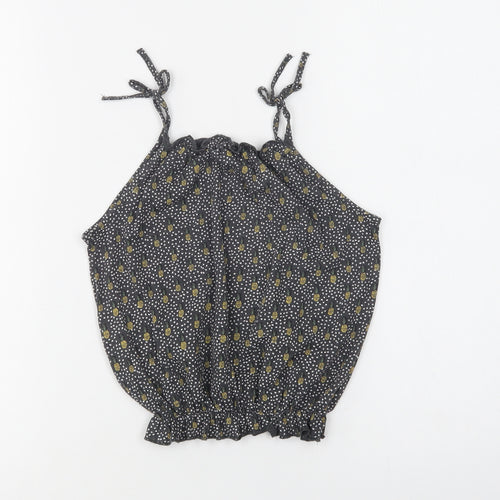 NEXT Girls Black Polka Dot Cotton Basic Blouse Size 4 Years Square Neck  - Pineapple Print