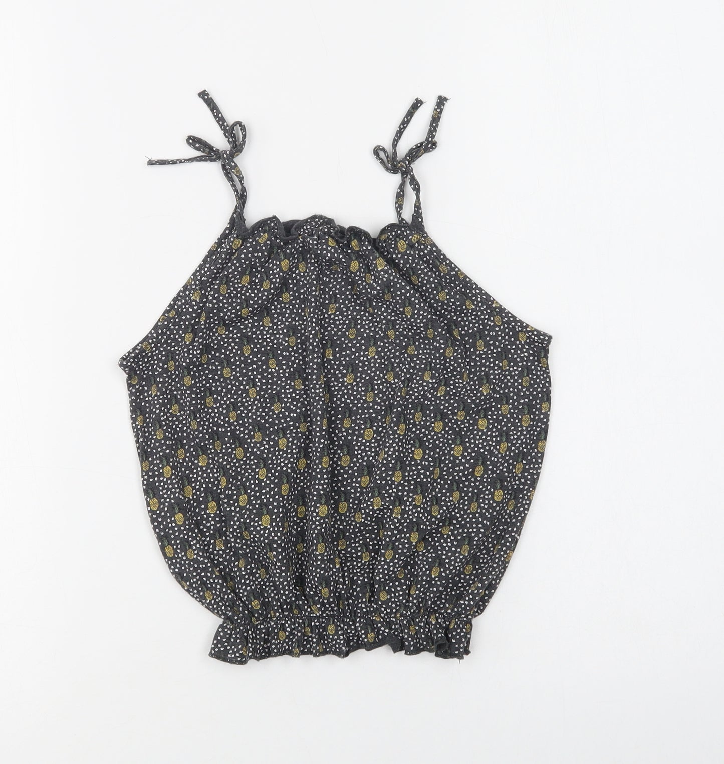 NEXT Girls Black Polka Dot Cotton Basic Blouse Size 4 Years Square Neck  - Pineapple Print