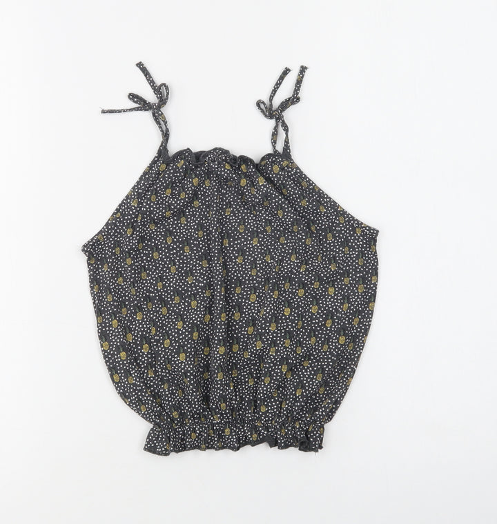 NEXT Girls Black Polka Dot Cotton Basic Blouse Size 4 Years Square Neck  - Pineapple Print
