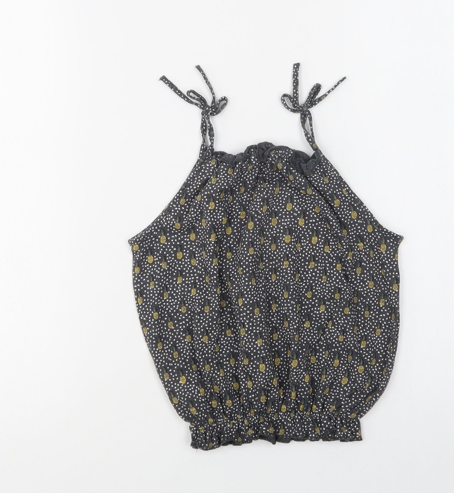 NEXT Girls Black Polka Dot Cotton Basic Blouse Size 4 Years Square Neck  - Pineapple Print