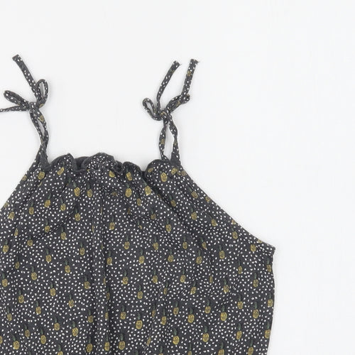 NEXT Girls Black Polka Dot Cotton Basic Blouse Size 4 Years Square Neck  - Pineapple Print