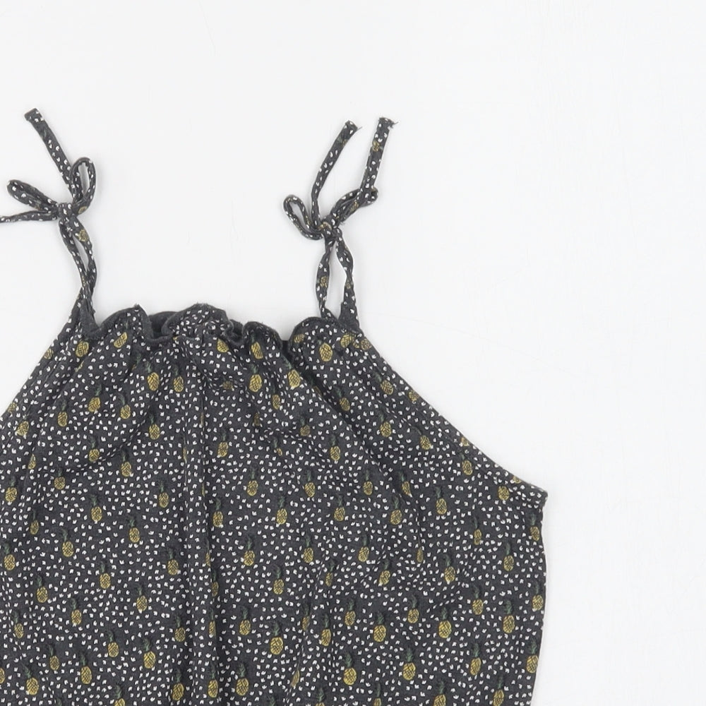 NEXT Girls Black Polka Dot Cotton Basic Blouse Size 4 Years Square Neck  - Pineapple Print
