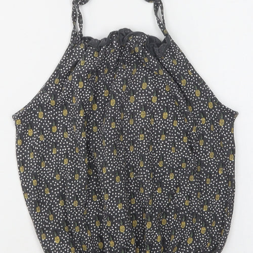 NEXT Girls Black Polka Dot Cotton Basic Blouse Size 4 Years Square Neck  - Pineapple Print