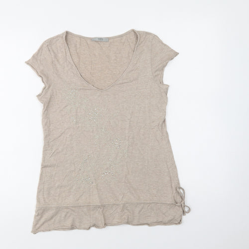 M&S Womens Beige  Cotton Basic Blouse Size 10 V-Neck