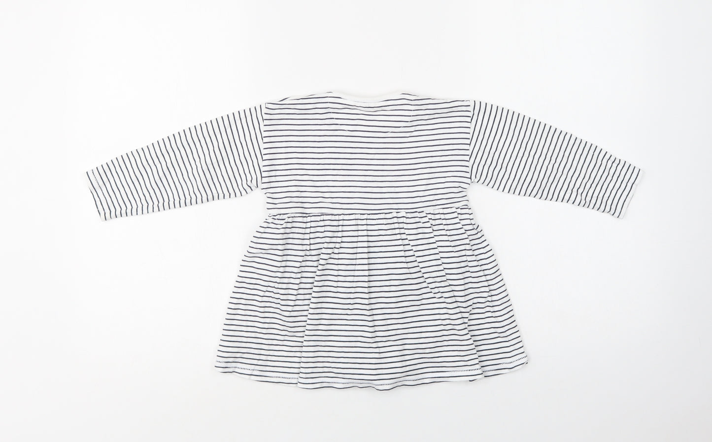 Mothercare Baby White Striped Cotton Fit & Flare  Size 12-18 Months  Crew Neck Snap - Snoopy