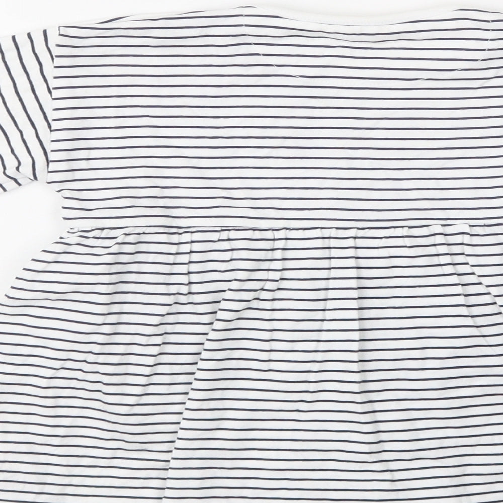 Mothercare Baby White Striped Cotton Fit & Flare  Size 12-18 Months  Crew Neck Snap - Snoopy