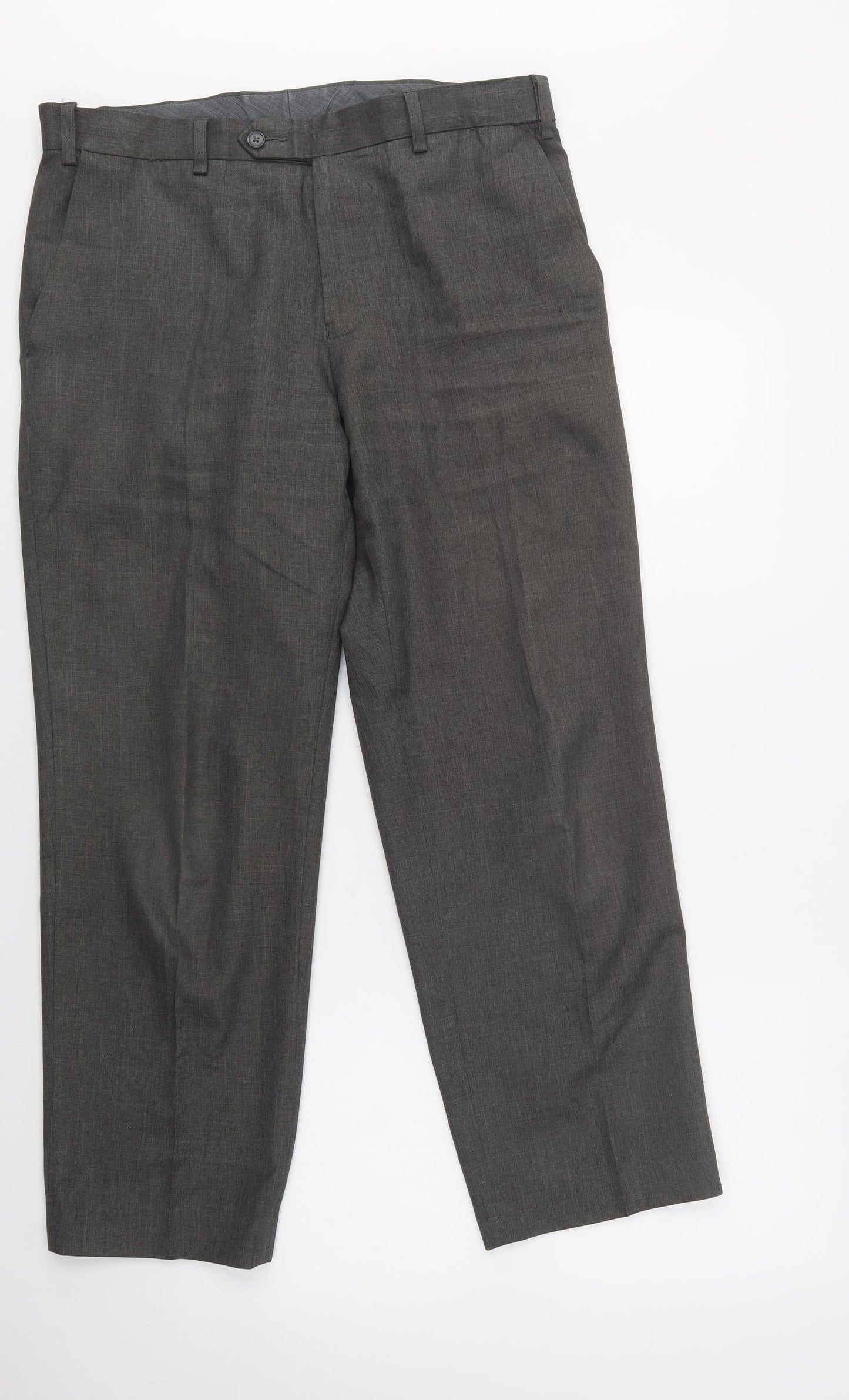 M&S Mens Grey  Polyester Dress Pants Trousers Size 34 L29 in Regular Button