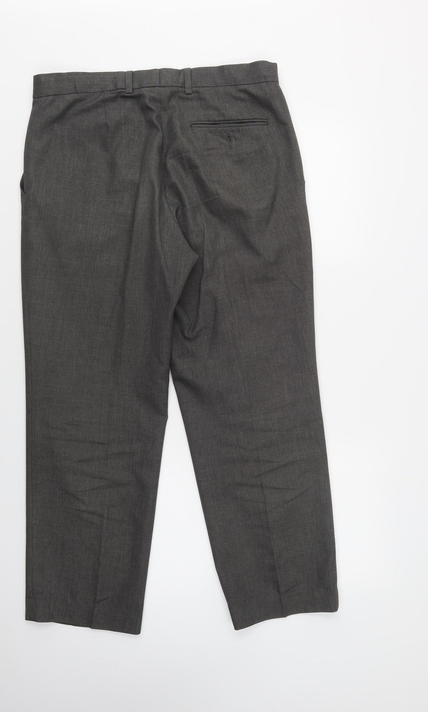 M&S Mens Grey  Polyester Dress Pants Trousers Size 34 L29 in Regular Button