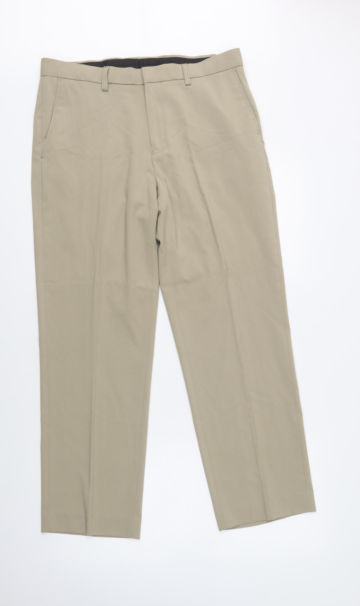 Burton Mens Beige  Polyester Dress Pants Trousers Size 34 L31 in Regular Hook & Loop