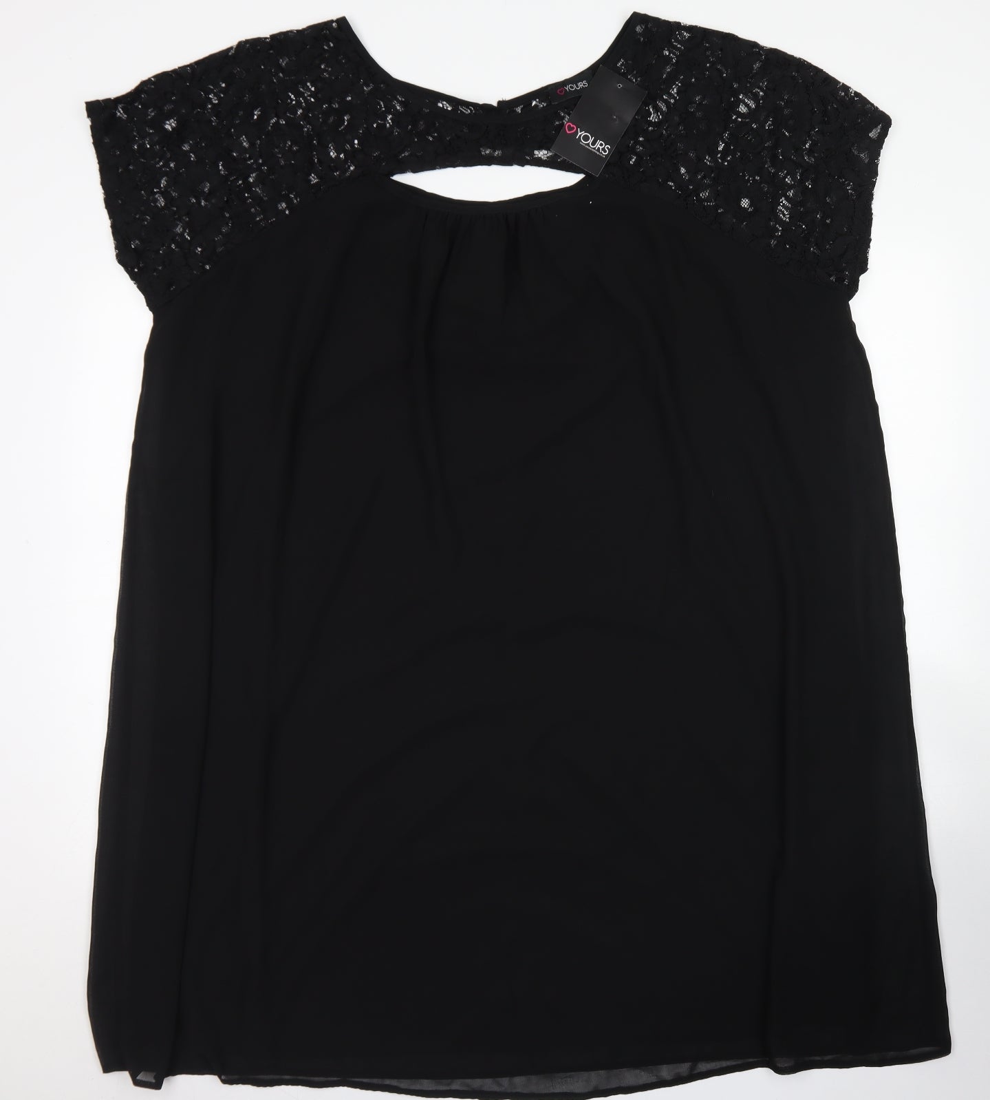 Yours Womens Black  Polyester Tunic Blouse Size 24 Round Neck - Lace Sleeves