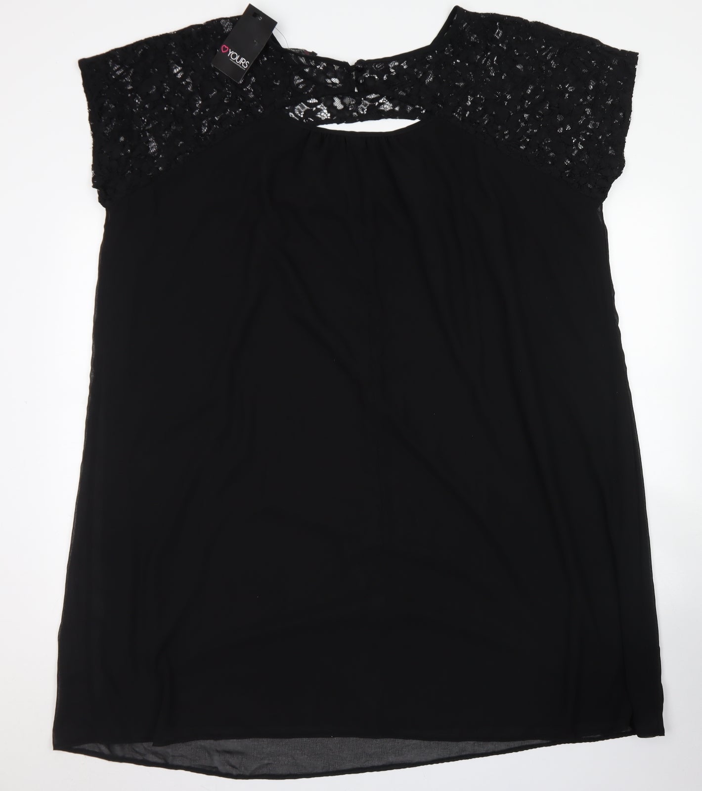 Yours Womens Black  Polyester Tunic Blouse Size 24 Round Neck - Lace Sleeves