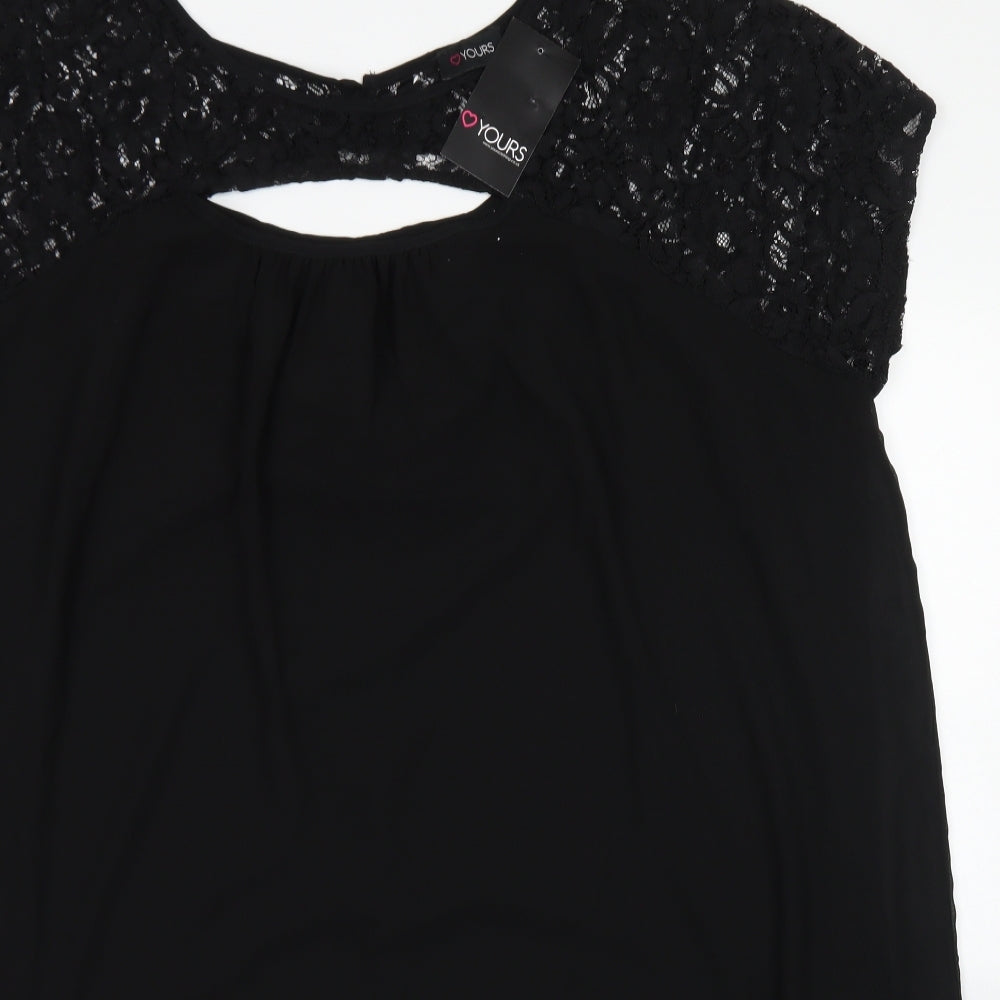 Yours Womens Black  Polyester Tunic Blouse Size 24 Round Neck - Lace Sleeves