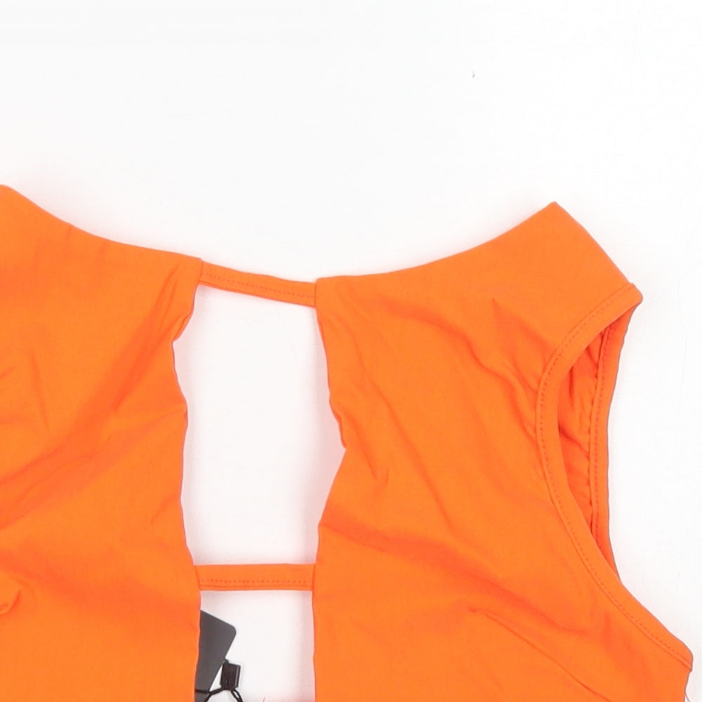 PRETTYLITTLETHING Womens Orange  Polyester Cropped Tank Size 10 Round Neck - Cut out front