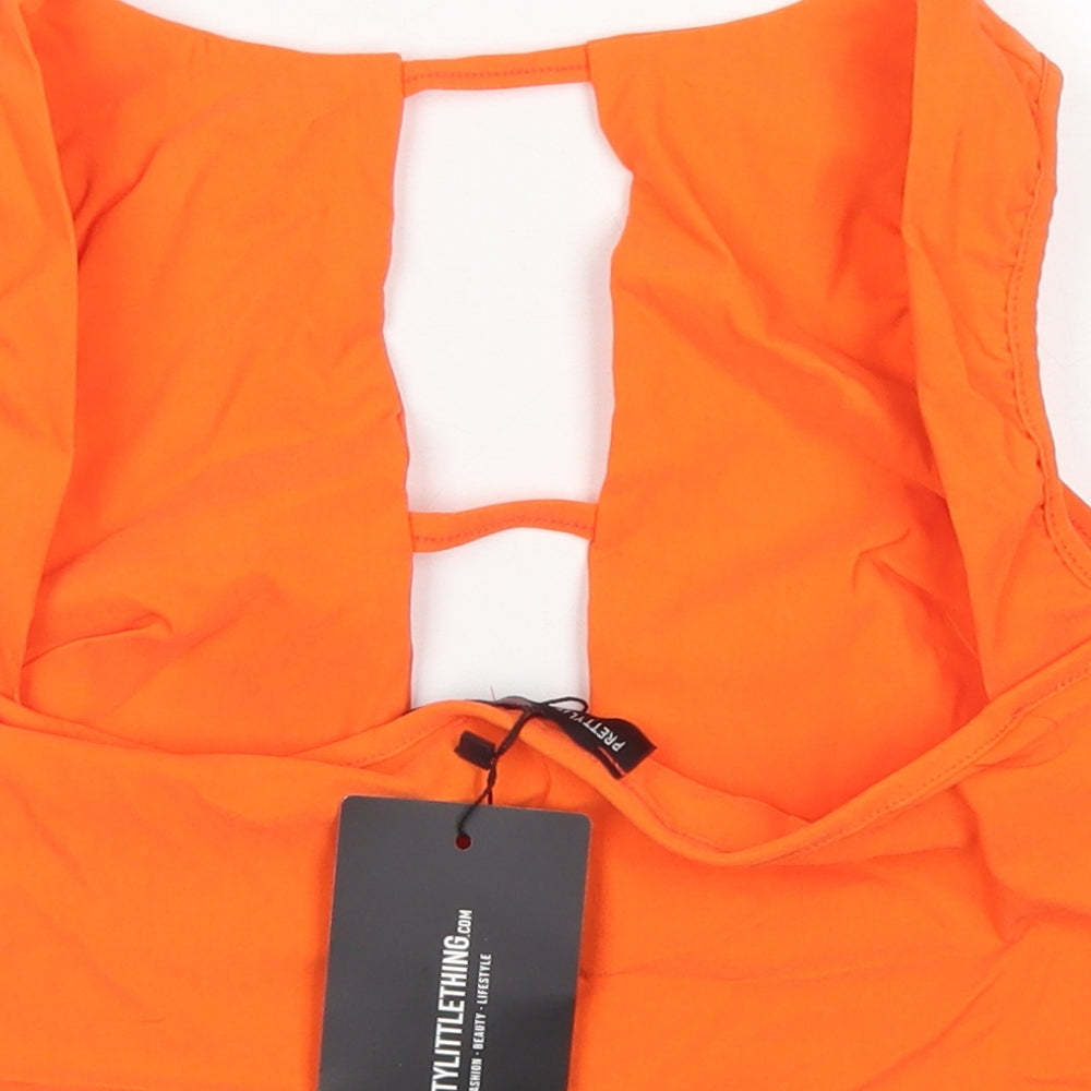 PRETTYLITTLETHING Womens Orange  Polyester Cropped Tank Size 10 Round Neck - Cut out front