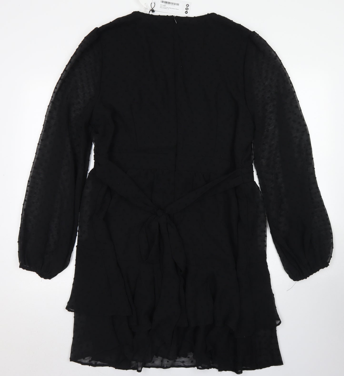 Boohoo Womens Black Polka Dot Polyester Skater Dress  Size 18  V-Neck Zip