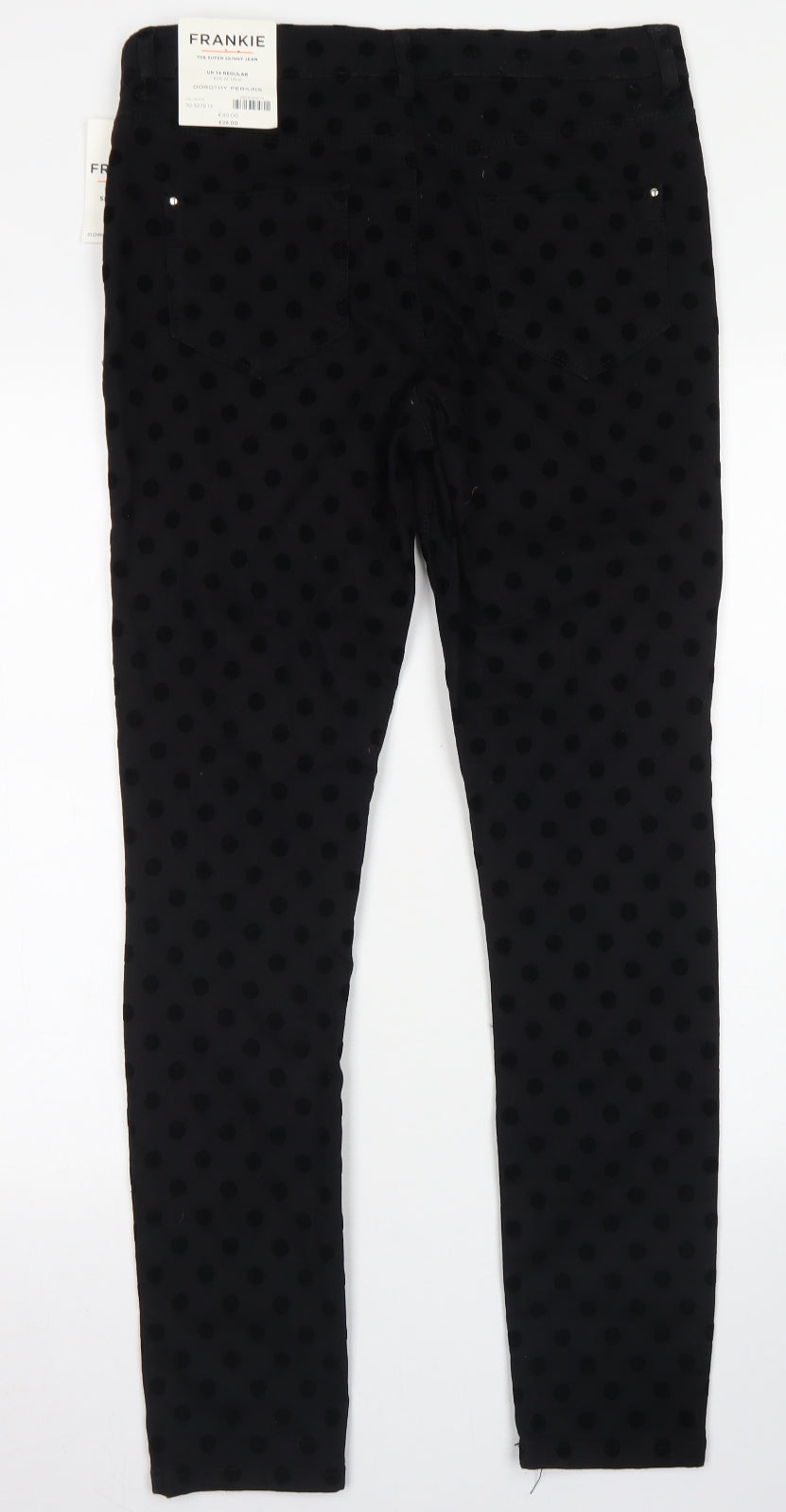 Dorothy Perkins Womens Black Polka Dot Cotton Skinny Jeans Size 14 L29 in Regular Button - Frankie Style Jeans