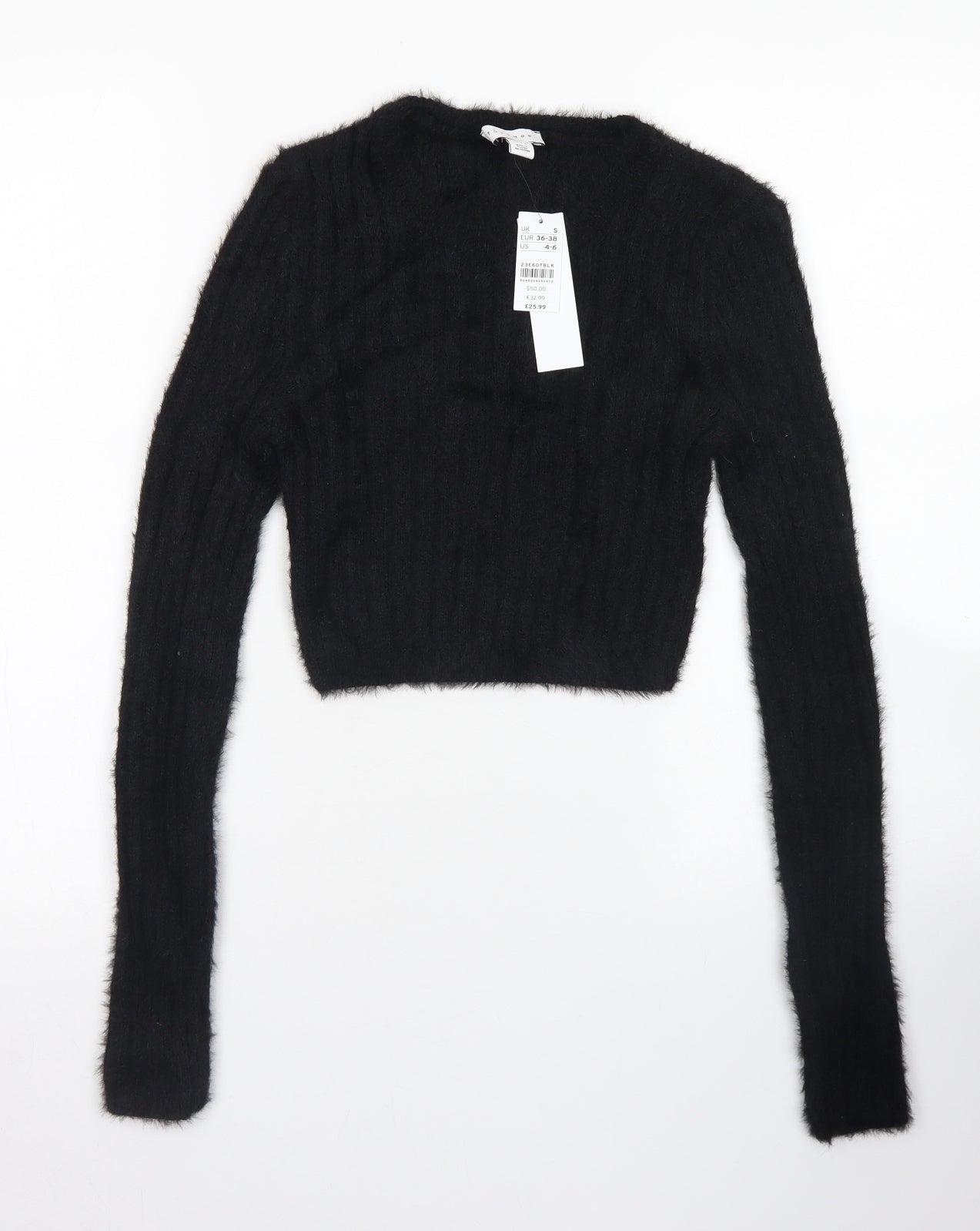 Topshop Womens Black Crew Neck  Polyamide Pullover Jumper Size S   - Cropped