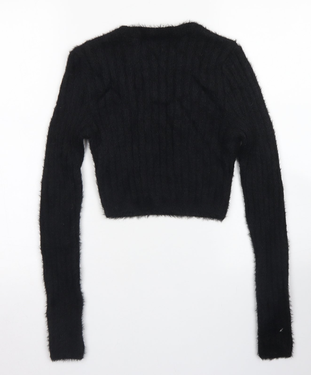 Topshop Womens Black Crew Neck  Polyamide Pullover Jumper Size S   - Cropped