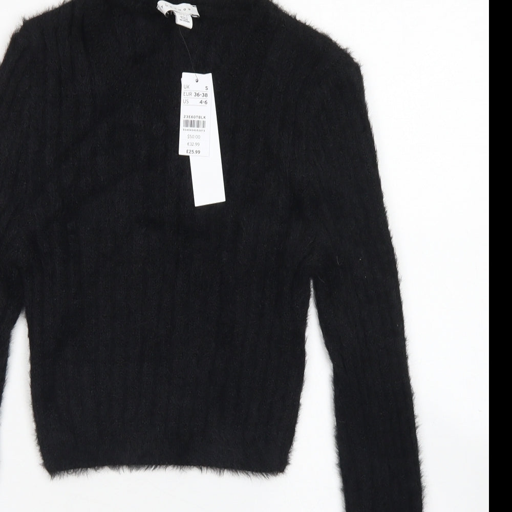 Topshop Womens Black Crew Neck  Polyamide Pullover Jumper Size S   - Cropped