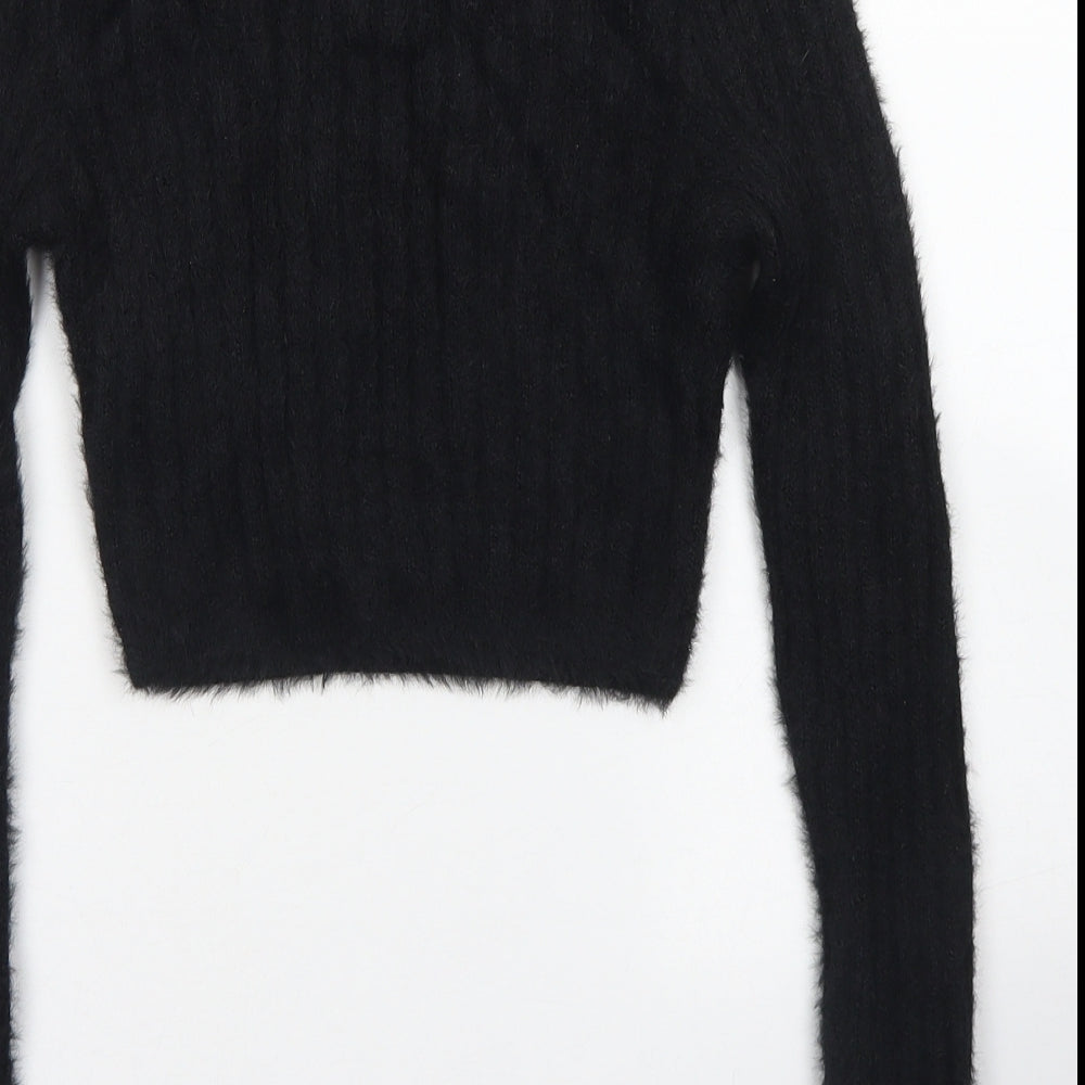Topshop Womens Black Crew Neck  Polyamide Pullover Jumper Size S   - Cropped