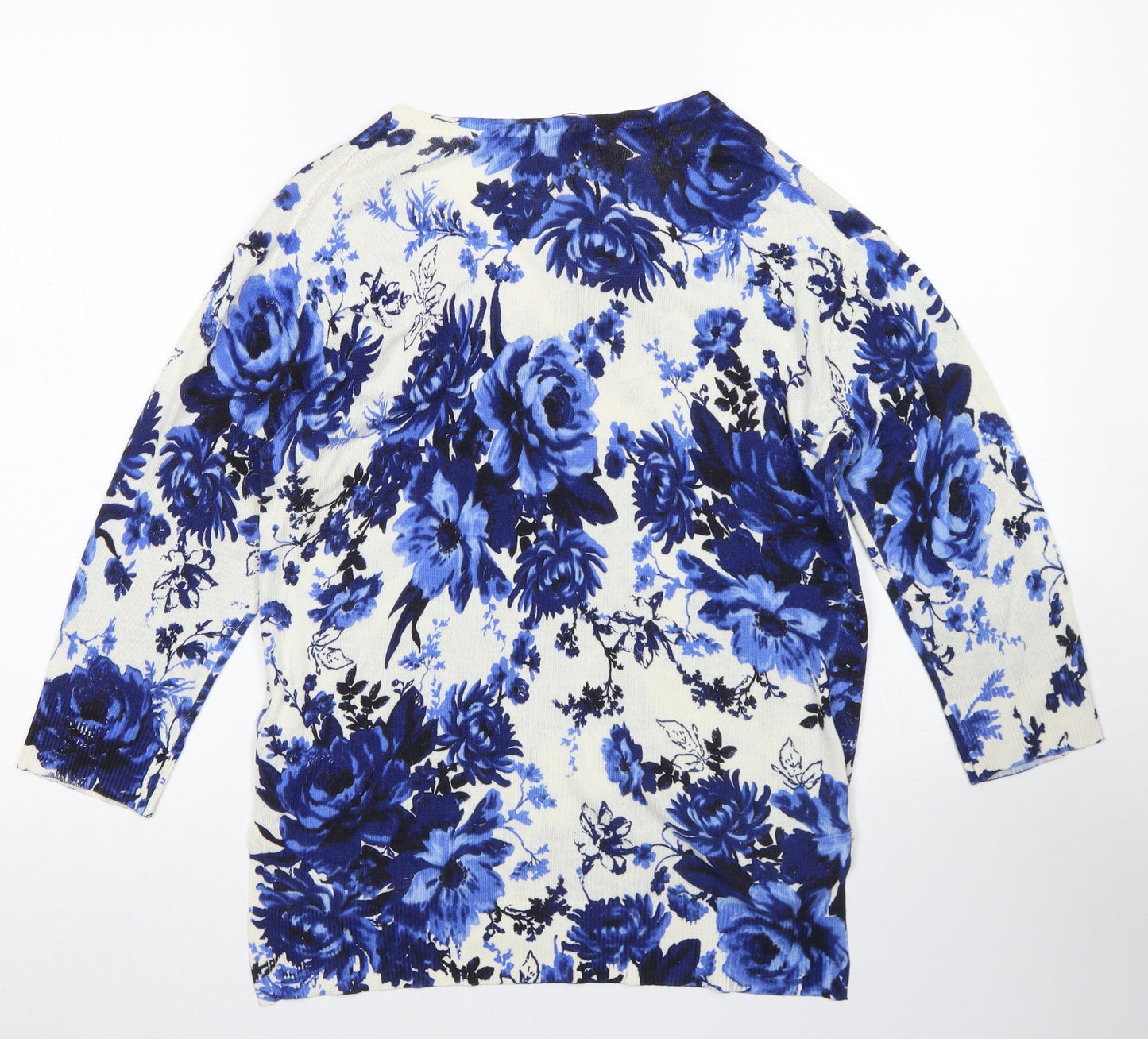 Per Una Womens White V-Neck Floral Viscose Pullover Jumper Size 8