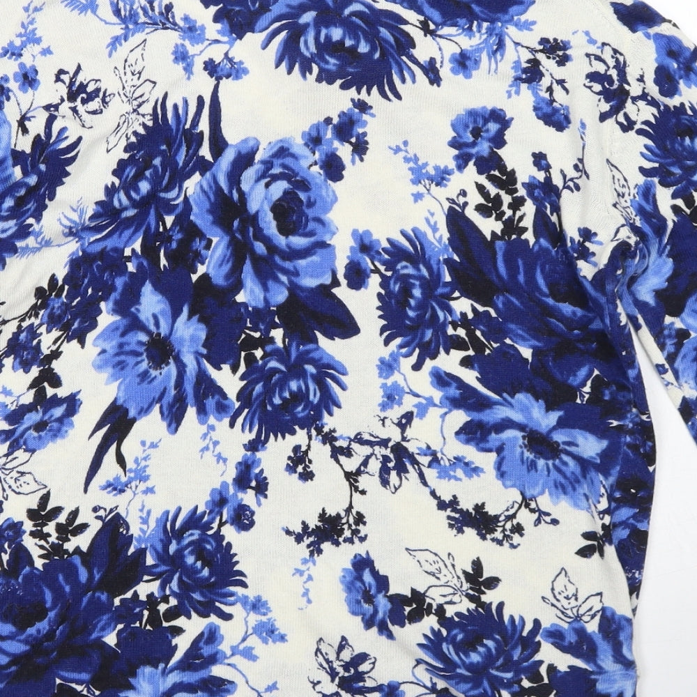 Per Una Womens White V-Neck Floral Viscose Pullover Jumper Size 8