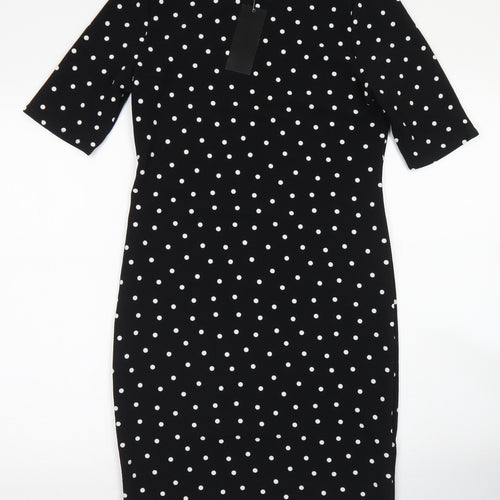 Forever Womens Black Polka Dot Polyester Pencil Dress  Size M  Crew Neck