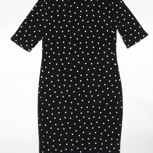 Forever Womens Black Polka Dot Polyester Pencil Dress  Size M  Crew Neck