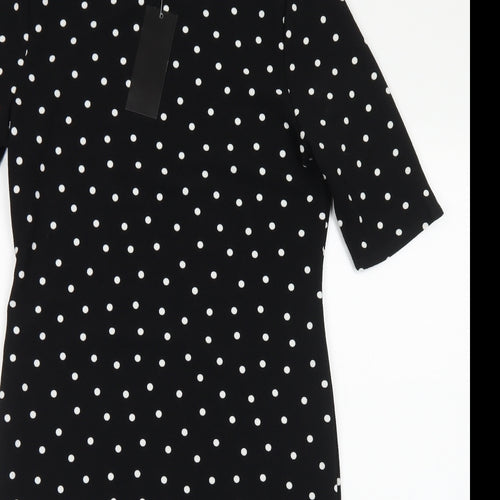 Forever Womens Black Polka Dot Polyester Pencil Dress  Size M  Crew Neck
