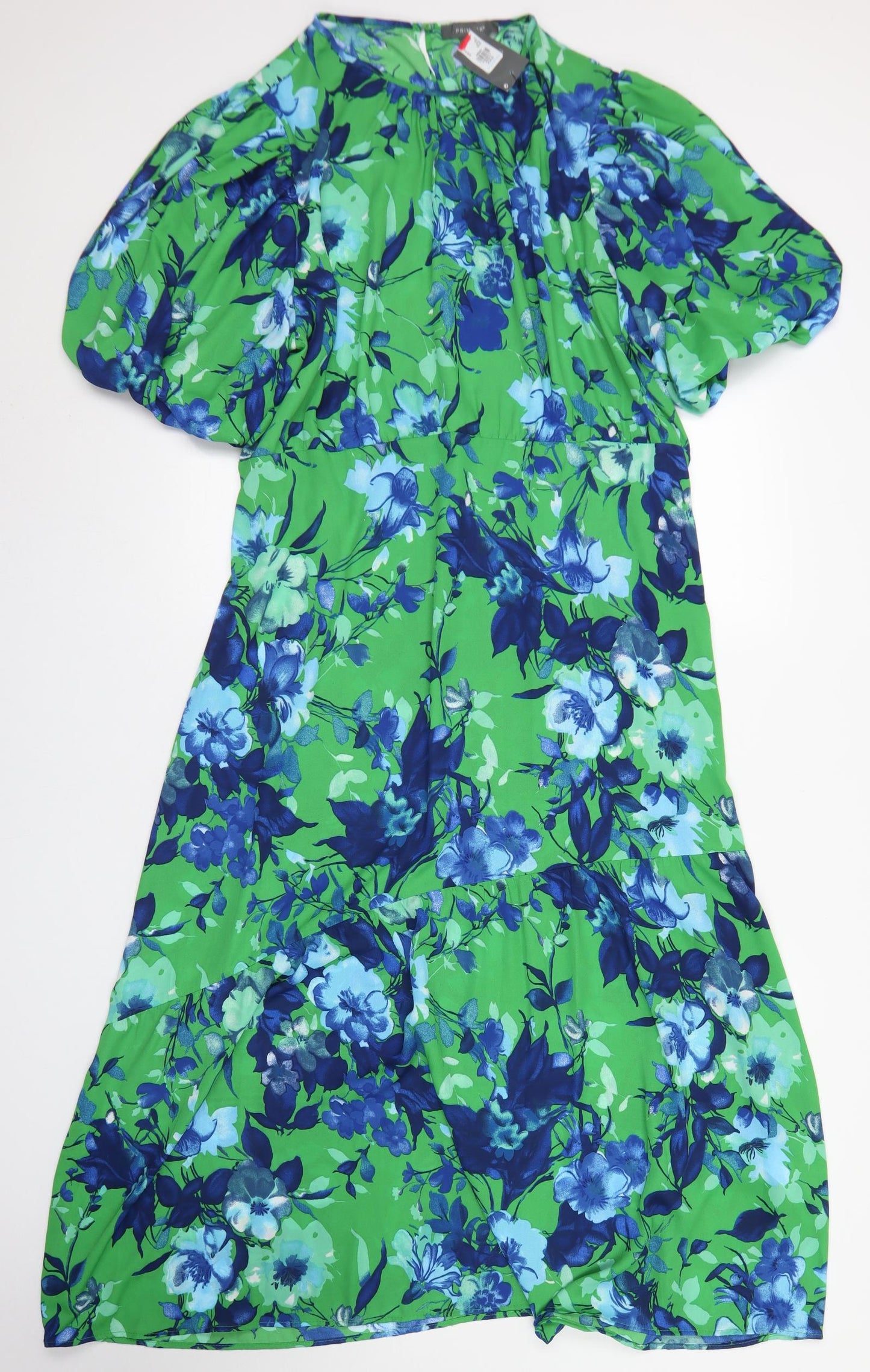 Primark Womens Green Floral Polyester Fit & Flare  Size 20  Round Neck Button