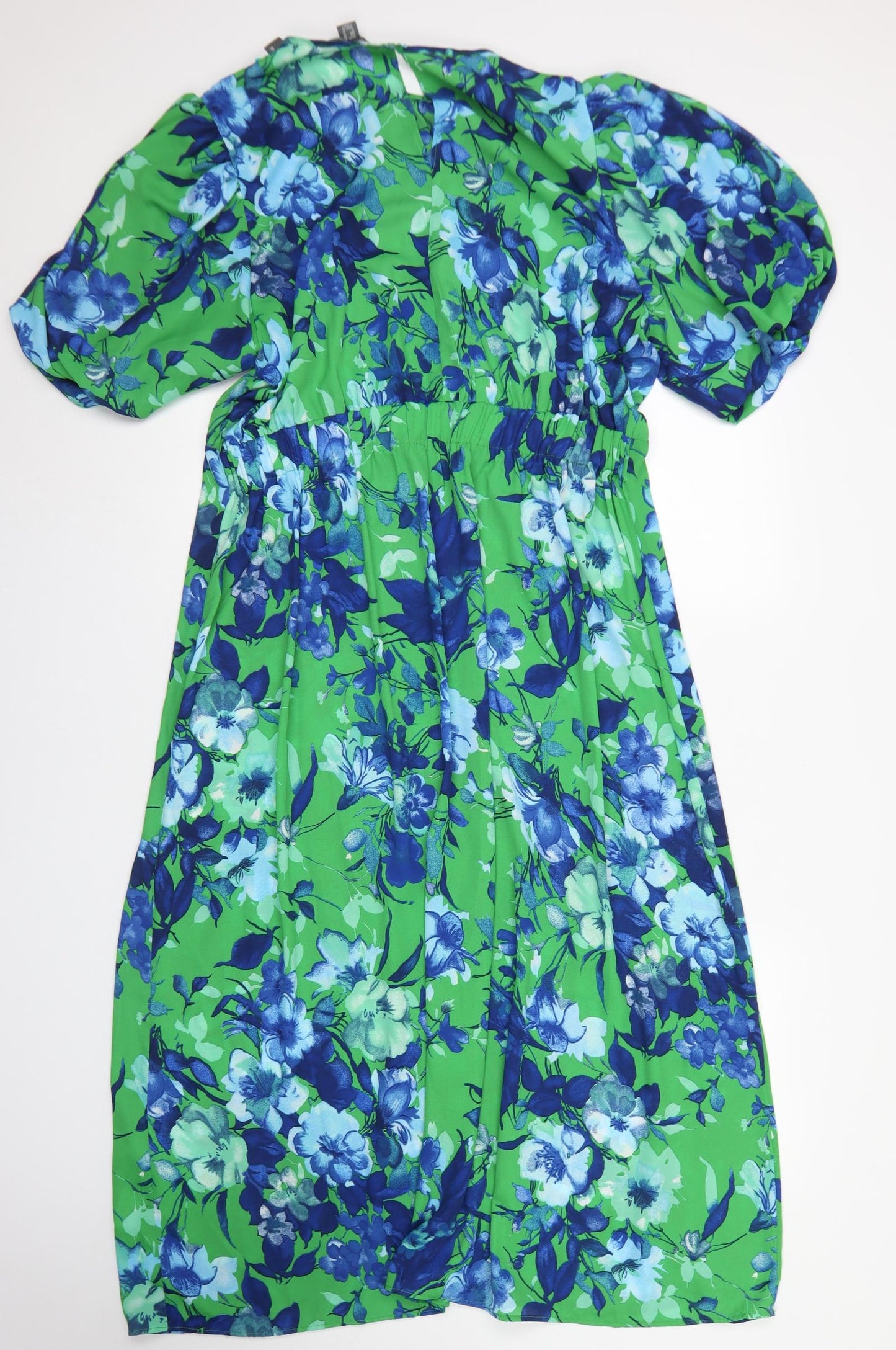 Primark Womens Green Floral Polyester Fit & Flare  Size 20  Round Neck Button