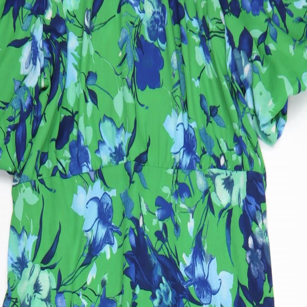 Primark Womens Green Floral Polyester Fit & Flare  Size 20  Round Neck Button