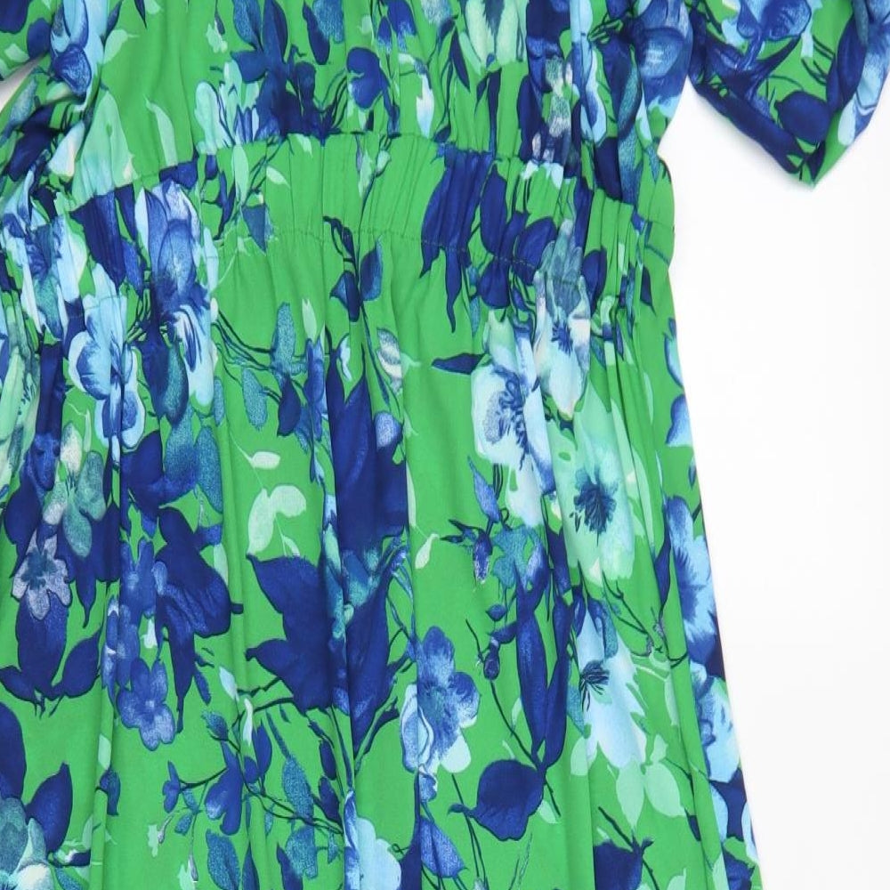 Primark Womens Green Floral Polyester Fit & Flare  Size 20  Round Neck Button