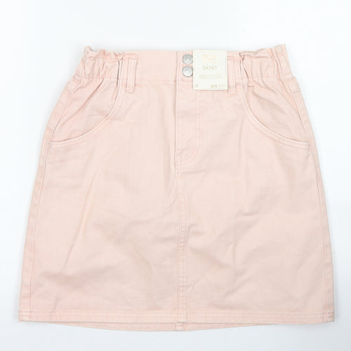 F&F Womens Pink  Cotton A-Line Skirt Size 8   Button - Paper Bag Waist