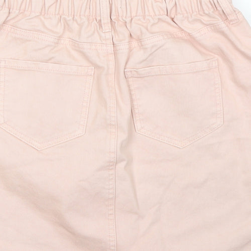 F&F Womens Pink  Cotton A-Line Skirt Size 8   Button - Paper Bag Waist