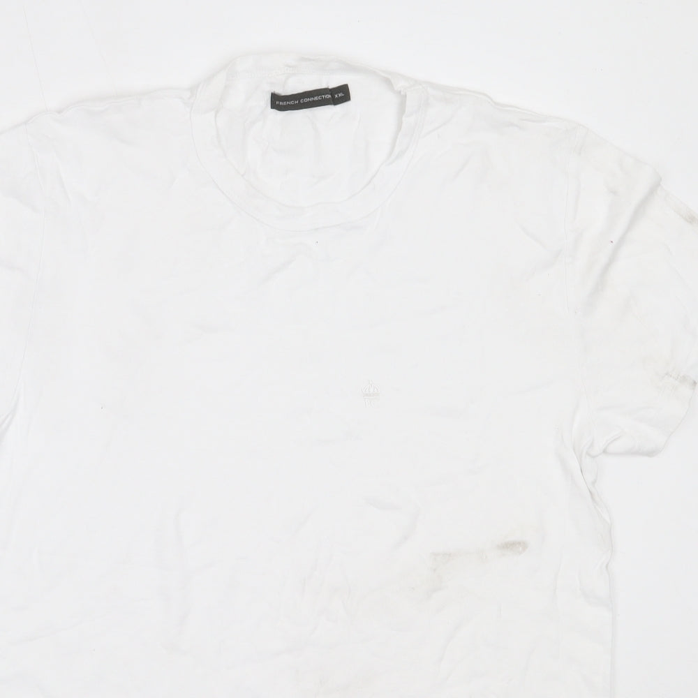 French Connection Mens White  Cotton  T-Shirt Size 2XL Round Neck