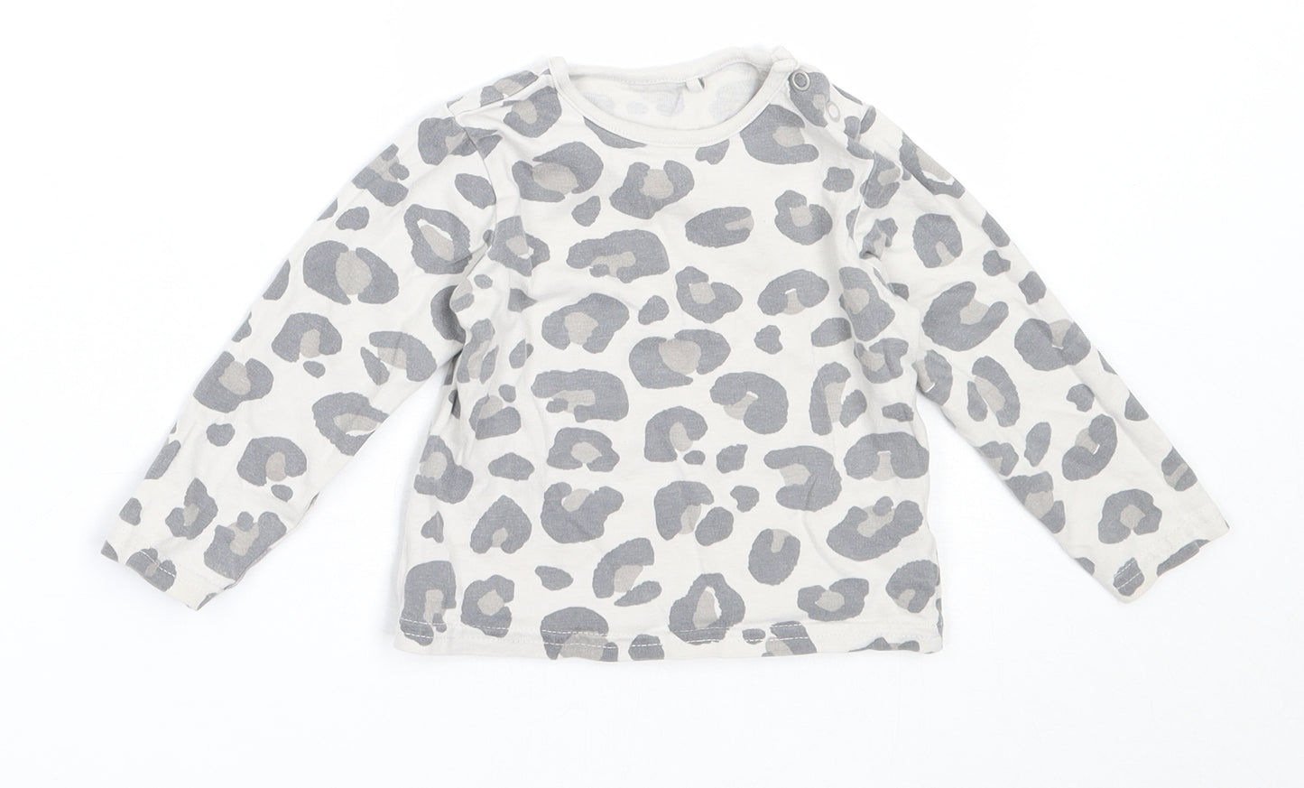 TU Girls Grey Animal Print Cotton Basic T-Shirt Size 6-9 Months Round Neck
