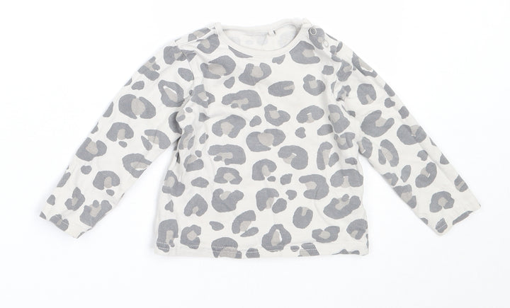 TU Girls Grey Animal Print Cotton Basic T-Shirt Size 6-9 Months Round Neck