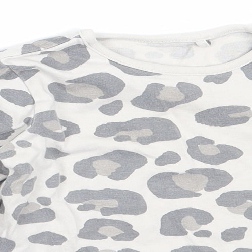 TU Girls Grey Animal Print Cotton Basic T-Shirt Size 6-9 Months Round Neck