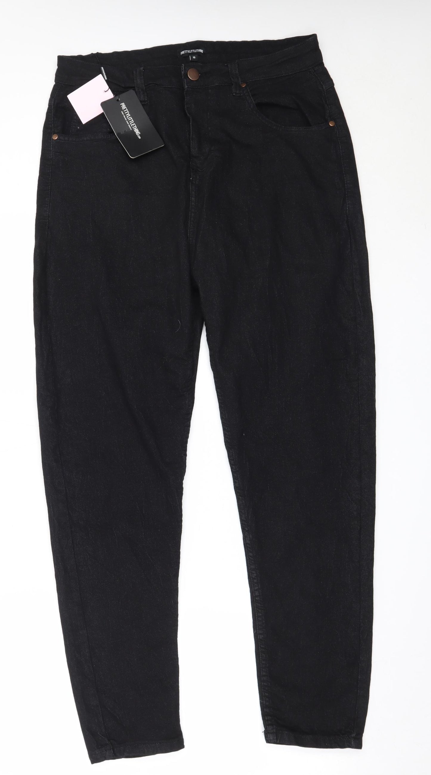 PRETTYLITTLETHING Womens Black  Cotton Straight Jeans Size 18 L29 in Regular