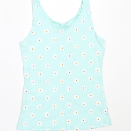 Primark Girls Blue Floral Cotton Basic Tank Size 5-6 Years Round Neck