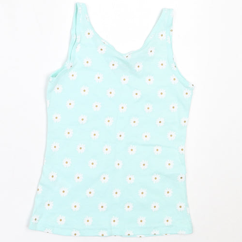 Primark Girls Blue Floral Cotton Basic Tank Size 5-6 Years Round Neck