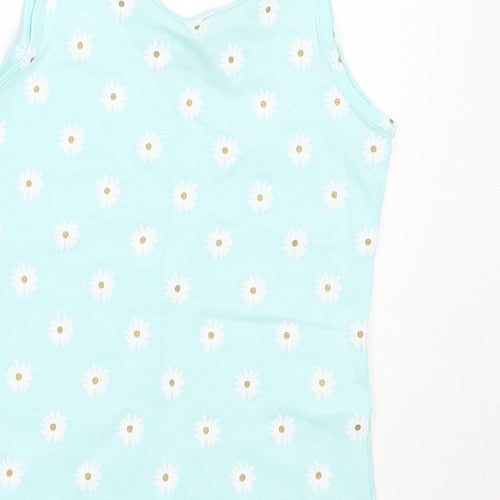 Primark Girls Blue Floral Cotton Basic Tank Size 5-6 Years Round Neck